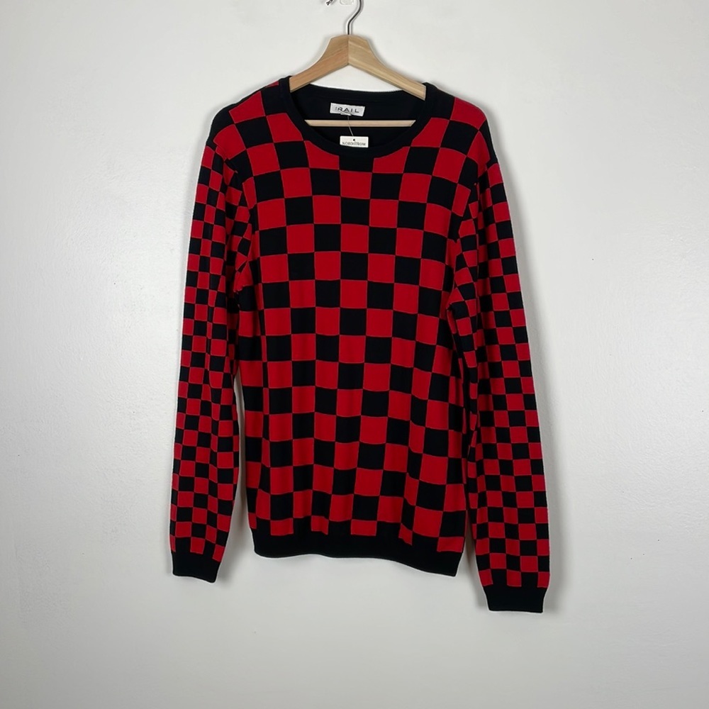 The Rail men's red black buffalo plaid long sleeve pullover sweater Size Medium